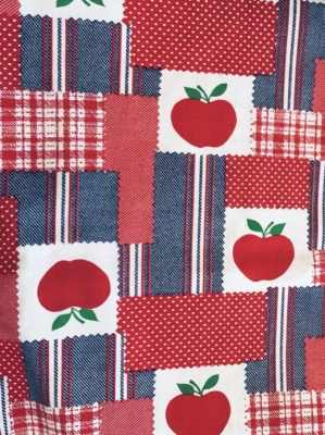VTG ‘70’s Faux Denim Patchwork Cheater Quilt w/Apples Dots Plaid Stripes BTFQ - Image 1 of 4