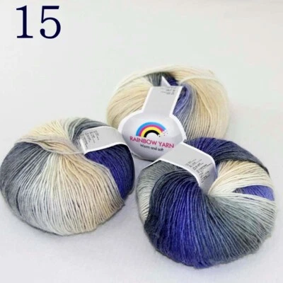 C New 3Skein*50g Cashmere Wool Rainbow Wrap Shawl Knitting Hand Knitwear Yarn 15 - Image 1 of 4