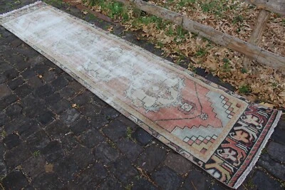 Alfombra de corredor turca Oushak hecha a mano estrecha vintage, 116"x25" Foto 1 de 4