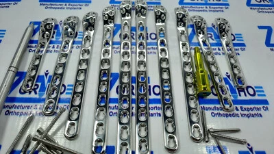 TITANIUM TECH OF ORTHO ZE Locking Distal Fibula 4,6,8,10 &12Hole L & R Plates & LCP screws 127 Pc SS 316L