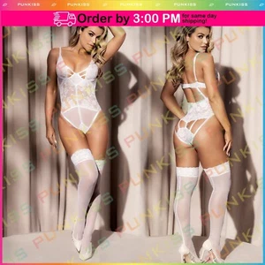 Floral Lace Sheer Up Teddy Bodysuit w/Caged Back Sexy Lingerie Nightwear Womens - Picture 1 of 4