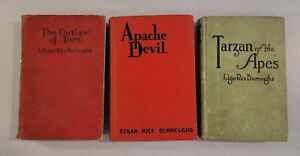 Lot of 3 Vintage Edgar Rice Burroughs Hardcover Tarzan, Apache, Outlaw