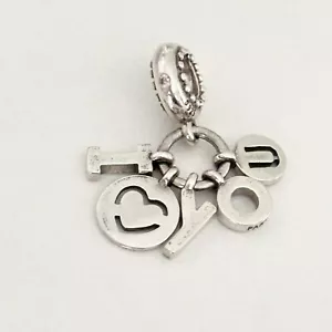 Pandora 925 Sterling Silver I Love You Pink CZ Dangle Bead Charm - Picture 1 of 8
