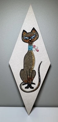 Colgante de pared arte grava arena gato siamés moderno de mediados de siglo vintage años 60 MCM Foto 1 de 4