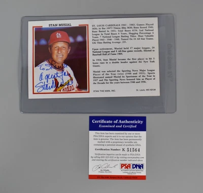 Stan Musial Signed Personalized Autographed Stat Card with PSA/DNA Certification - Image 1 of 3