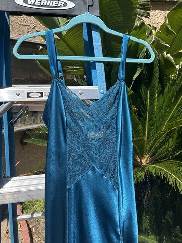 UNDERCOVER Abito donna Victorias Secret slip blu acqua raso vintage anni 80 etichetta oro maxi taglia S
