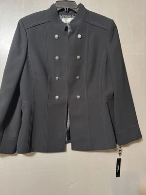 Blazer Chaqueta de Carrera Tahari Azul Marino Oscuro Estilo Militar Gancho Frontal ~ Talla 16 Foto 1 de 4