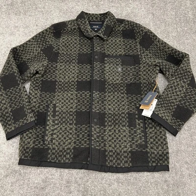 Roark Over Shirt Mens Medium Black Green Fleece Shacket Snap Polyester Wool NEW - Image 1 of 4