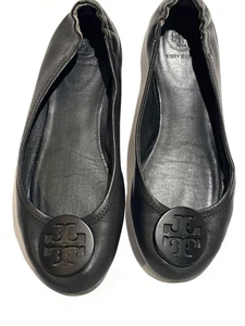 Zapatos de viaje de ballet Tory Burch Minnie planos para mujer talla 8 de cuero negro sin cordones - Imagen 1 de 13