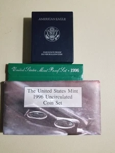 1996 coin package (3) coin sets. Proof set, P & D mint set, 1996-P Silver eagle  - Picture 1 of 6