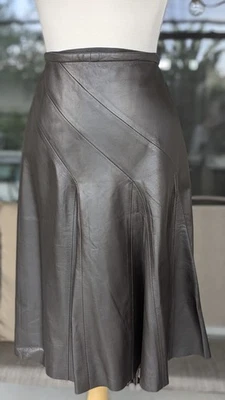 Vintage Saks Fifth Avenue Black Leather Skirt Flared Knee Length Lined 2 Small - Image 1 of 4