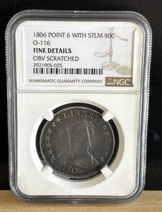 1806 Draped Bust Half Dollar 50c point 6 with stem VAM O-116 PCGS Fine Details - Picture 1 of 7