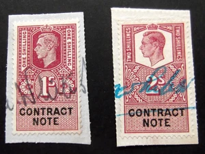 GB-1/- & 2/- KGVI Contract Note Revenus on Piece - Picture 1 of 4
