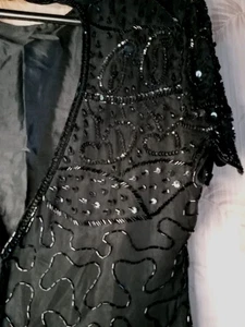 Vestido negro vintage con cuentas estilo era aleta para mujer M lentejuelas espalda abierta y abertura - Imagen 1 de 20