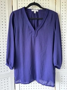 Banana Republic Semi Sheer 3/4 SLV Popover V-Neck Blouse Purple Women's Small - Picture 1 of 6