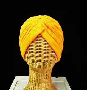Chemo Turban Orange Polyester Knit Gathered Knotted Style Head Cover Cap Hat New - Picture 1 of 6