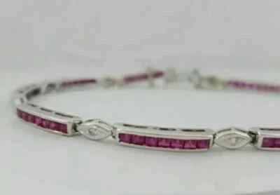 Brazalete tenis princesa y diamante simulado de 12 quilates con acabado en oro blanco de 14 quilates Foto 1 de 4