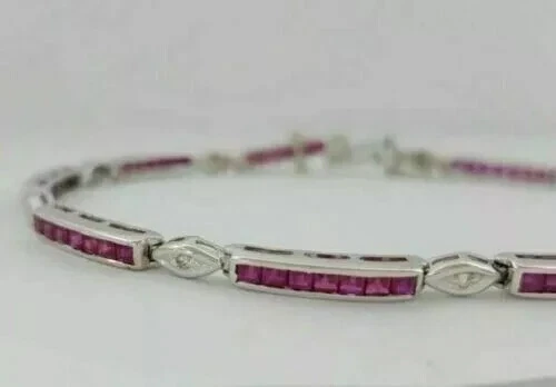 Brazalete tenis princesa y diamante simulado de 12 quilates con acabado en oro blanco de 14 quilates Foto 1 de 4