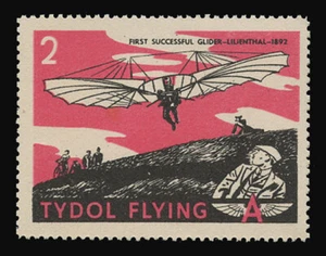 TYDOL FLYING "A" POSTER STAMPS OF 1940 - #2, FIRST SUCCESSFUL GLIDER - 1892 - Imagen 1 de 2