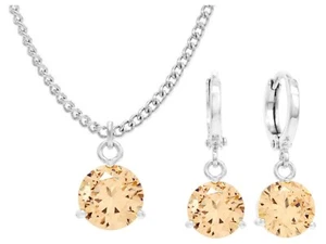 Weißgold vergoldet Schmuckset Tropfen Halskette und Ohrringe Citrin Edelstein - Bild 1 von 6