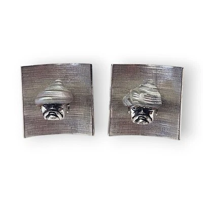 Swank Arts Of The World Cufflinks Venice Man Shell Hat Rhodium Plated Vtg 1961   - Image 1 of 4