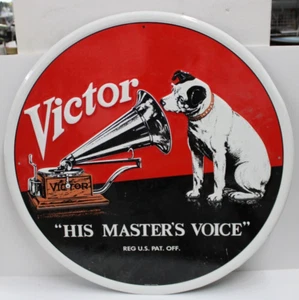 Victor "His Master's Voice" Porcelain Enamel Metal Sign Back Also Enameled 24" - Picture 1 of 4
