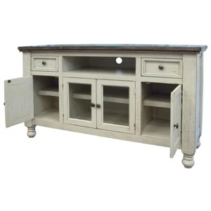 60 Ivory Solid Wood Open shelving Distressed TV Stand - Picture 1 of 1