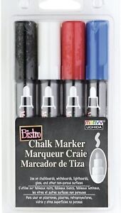  Bistro Chalk Marker 6mm Point Set 4/Pkg Black, Red, Blue & White NEW
