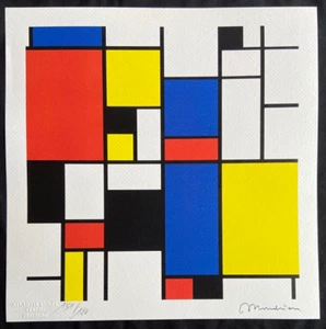 Piet Mondrian Lithograph 180 Ex COA Original Signature And Certified Stamp - Picture 1 of 10
