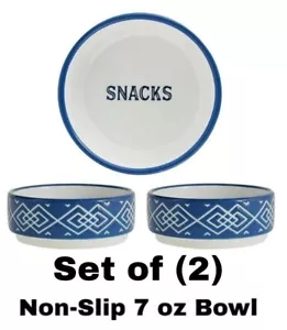 Top Paw blau & weiß geschnitzt "Snacks" Keramik Hundenapf - (2) 7 Unzen Futter Snack Schale - Bild 1 von 2