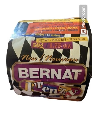2-Skeins Bernat Frenzy Novelty Yarn Ultra Violet + Needles -60yds 1.75oz - Image 1 of 4