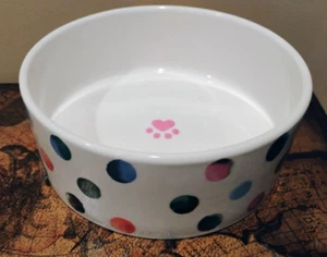 Plato de cerámica muy lindo para perro, puntos, pata de corazón rosa, ¡NUNCA usado y ENVÍO GRATUITO! - Imagen 1 de 2