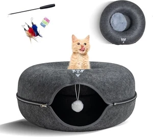 Large Size 24 Inch Cat Tunnel Bed - With Upgraded Metal Zipper Detachable Round - Picture 1 of 7