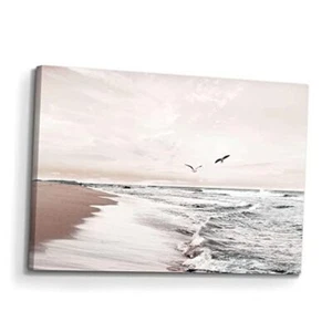 Beach Canvas Wall Art Decor: Relaxing Bedroom Coastal Ocean 24"x16" Beach 01 - Picture 1 of 7