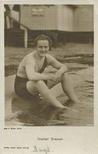 Actor Walter Slezak in bathing suit antique photo card
