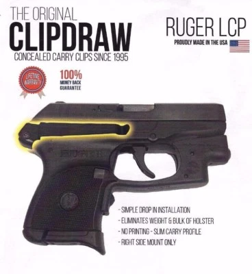 Clipdraw Belt Clip for Ruger LCP 1 One 380 IWB OWB Black - Right Mount - Holster - Image 1 of 4