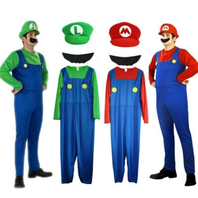 Costume Halloween Uomo Adulto Super Mario e Luigi Vestito Fantasia Idraulico Bros UK