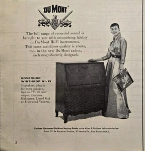 Du Mont Governor Winthrop Hi Fi estéreo East Paterson NJ anuncio impreso vintage 1957 - Imagen 1 de 4