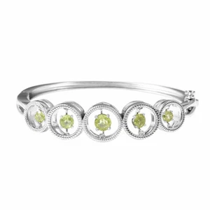Natural Peridot Bangle Bracelet in Sterling Silver (7.25 in) 2.71 ctw - Picture 1 of 6