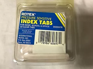 Rotex Pressure Sensitive Self-Adhesive Index Tabs Clear w/ White Insert 20 Pack - Picture 1 of 2