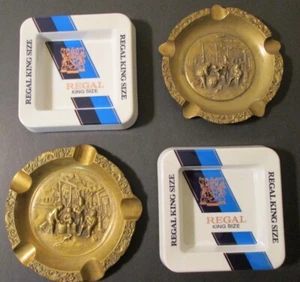 Four (4) VINTAGE ASHTRAYS: 2 LARGE BRASS For Large Cigars + 2 "REGAL KING SIZE" - Picture 1 of 11