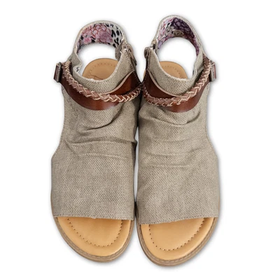 Sandalias Blowfish - Mujer 8.5 - Marrón Punta abierta Lona Gladiador Planas con Cremallera Foto 1 de 4