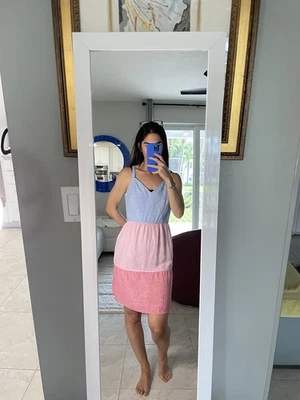 Vestido C&C California 100% Lino Color Block Talla 8 Correas Ajustables Foto 1 de 4