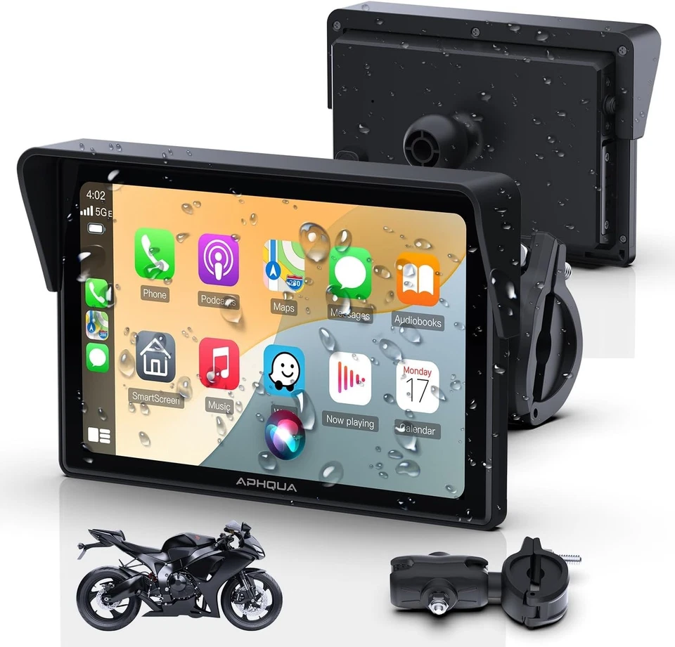 Autoradio per Moto da 5" con CarPlay e Android Auto Wireless, IP67 , Touchscreen - Immagine 1 di 4