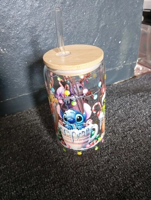 Glasbecher Mit Deckel Und Glasstrohhalm - Bild 1 von 4