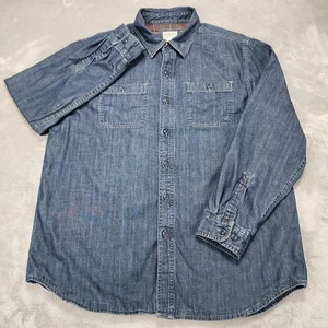LL Bean Shirt Mens Large Blue Denim Button Down Double Pocket Casual Outdoors - Picture 1 of 14