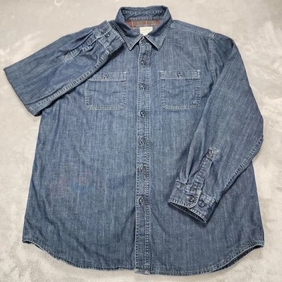 LL Bean Shirt Mens Large Blue Denim Button Down Double Pocket Casual Outdoors - Image 1 of 4