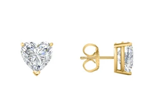 3/4 Ct Heart Lab Created Grown Diamond Earrings Studs 14K Yellow Gold E/VVS Push - Picture 1 of 3