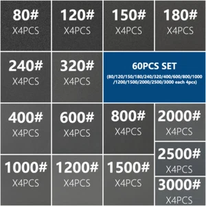 60 Stck. Schleifpapier Set Nass/Trocken Blätter für Auto Holz Metall, 80-3000 Körnung, 9" x 3,6" - Bild 1 von 10