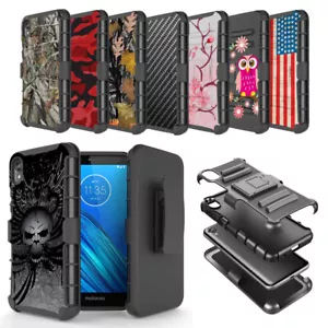 Rugged Shockproof Cover w/Stand Hybrid Case + Holster Clip for Motorola Moto E6 - Picture 1 of 52